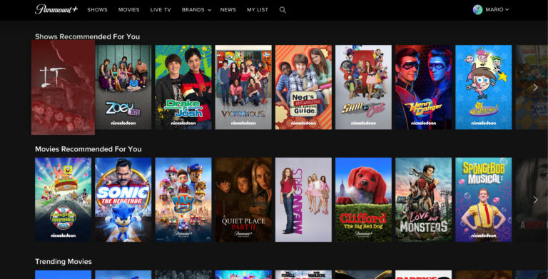 Paramount Plus + (main page)